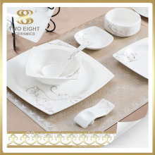 Placa de cena blanca de cerámica al por mayor, servicio de mesa cuadrado moderno para el mercado al por mayor de Dubai